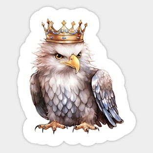 Watercolor Bald Eagle Wearing a Crown Sticker